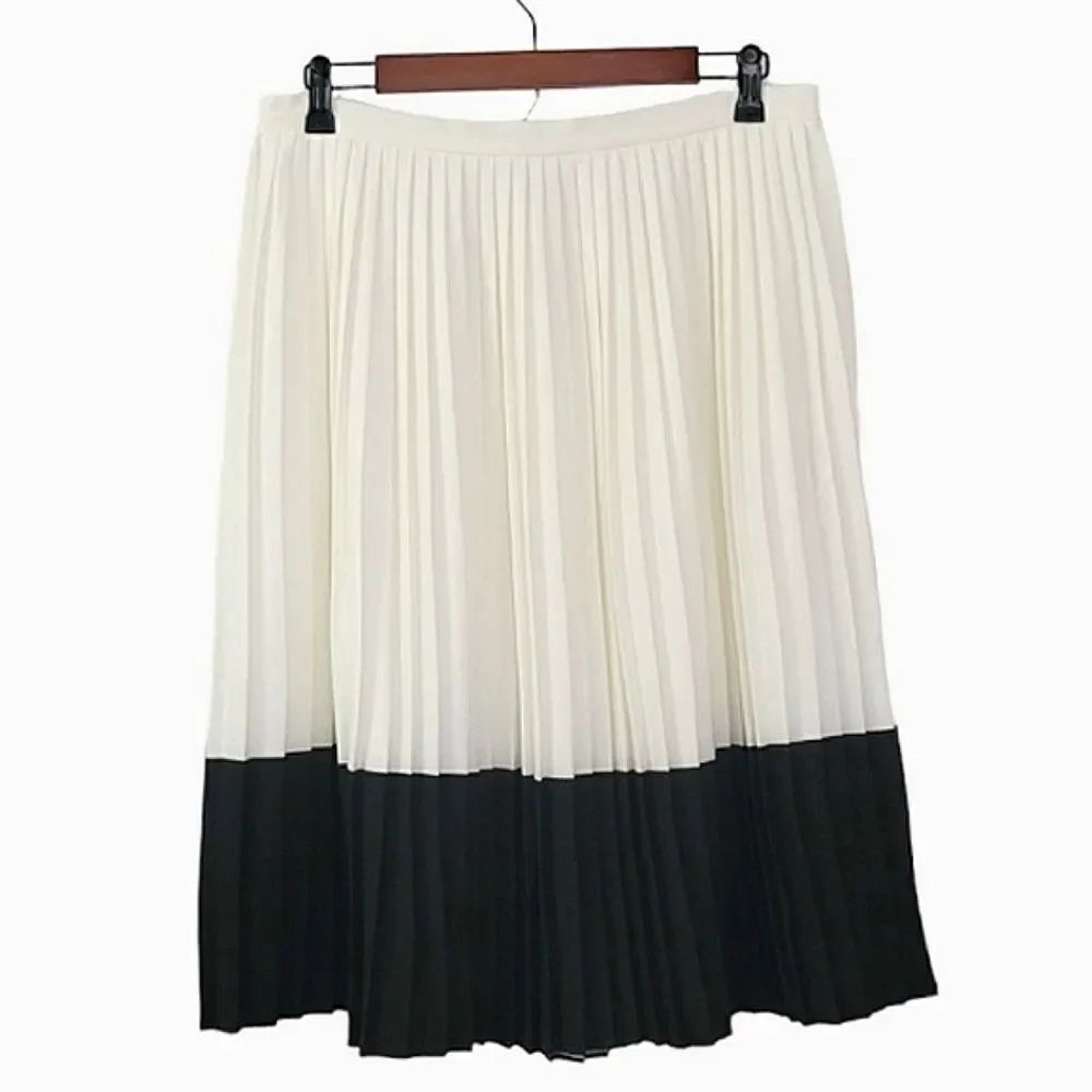Rachel Zoe Color Block Cream & Black Knife Pleated Side Zip Skirt Size M